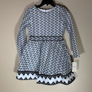 NWT GB Winters Tinkle Girls Black White Long sleeve Knit Dress